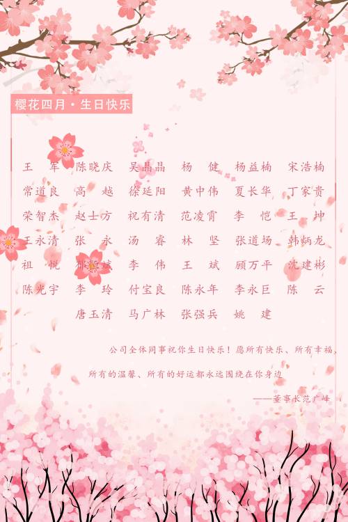 【生日祝?！抗ё?月生日的員工生日快樂(lè )！